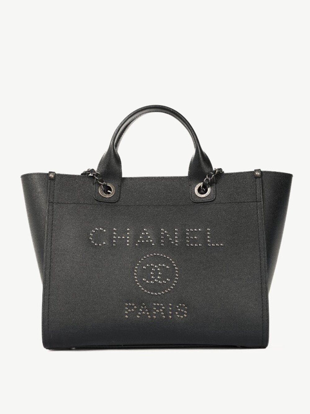Chanel Small Deauville Black Caviar Studded Tote